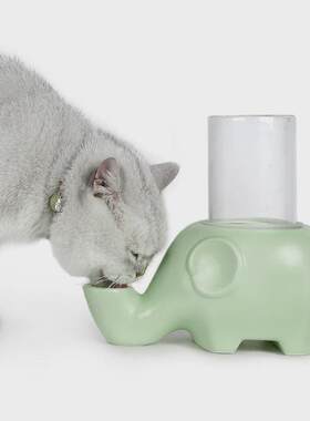 大象宠物猫狗饮水器喝水碗防加菲猫扁陶瓷碗波斯猫防湿下巴脸