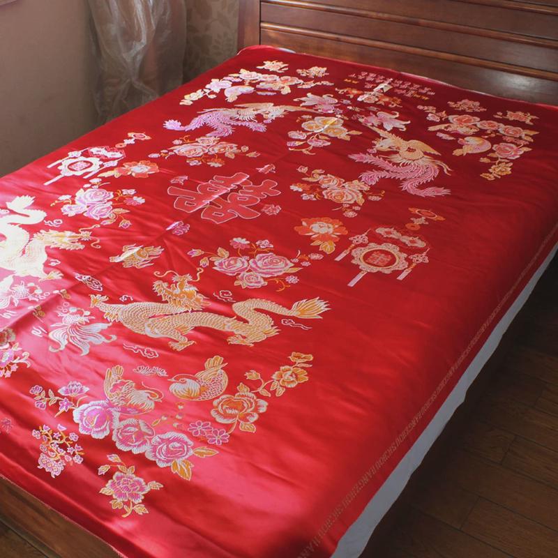 婚庆被面子杭州丝绸织锦龙凤百子图全花老式七彩结婚被面加厚加宽