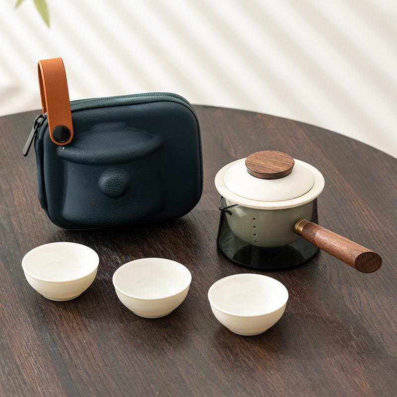 快客杯户外陶瓷一壶三杯玻璃便携式旅行茶具套装简约功夫茶壶茶杯