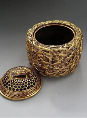 创意礼品斋黄铜千鹤熏香炉摆件盘香炉古玩黄铜器仿古古韵工艺品