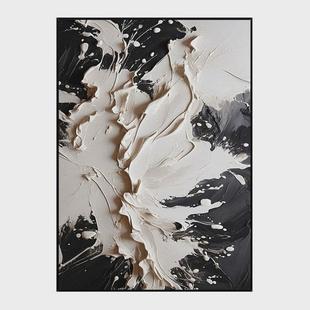 黑白客厅挂画肌理抽象玄关画艺术装饰画高级感手绘油画沙发背景墙
