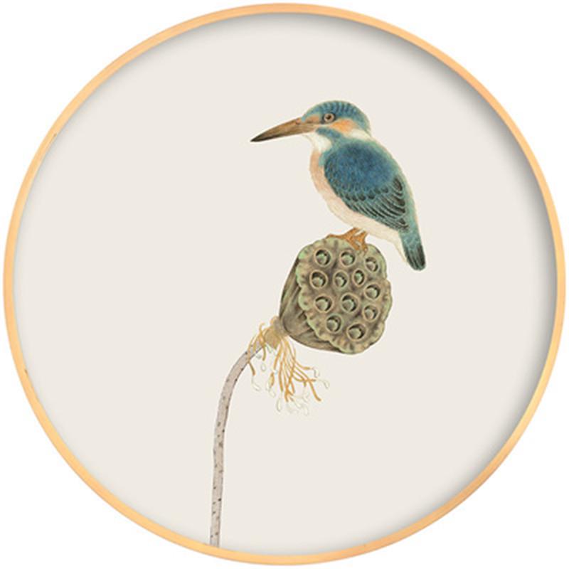 画圆实木佛系装饰画玄关挂画禅意荷花书房壁圆形画支持任意画面图片
