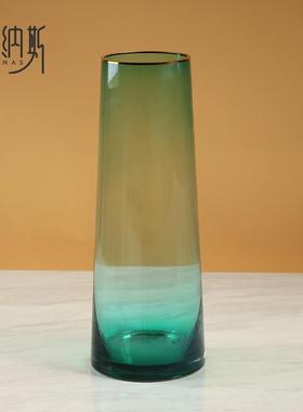 彩色透明直筒描金玻璃花瓶客厅桌面水培插花样板间创意装饰小摆件