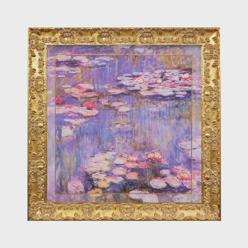 莫奈紫色复古睡莲装饰画客厅卧室古典挂画餐厅玄关轻奢壁画欧式金