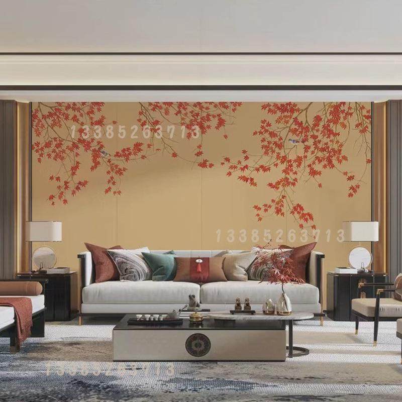 2024刺绣背景墙片珠珠子新工艺绣花硬包软包新中式背景刺绣硬包