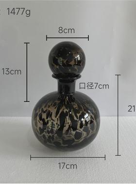 中古法式豹纹家居花瓶艺术玻璃器皿样板间客厅轻奢高级感装饰摆件