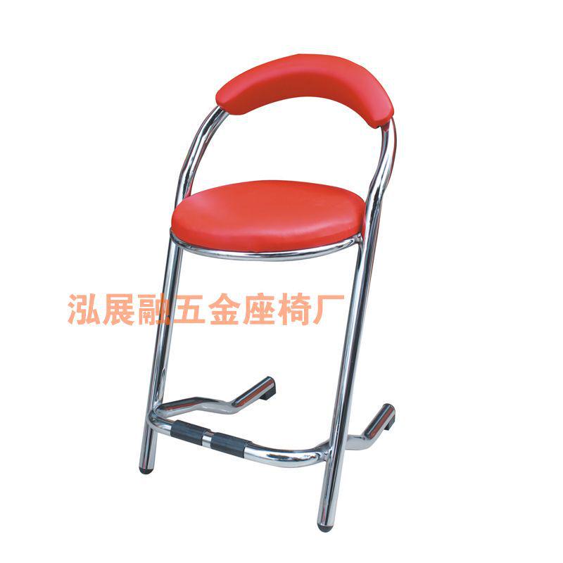 红色PVC皮革圆弧背游戏机厅座椅游戏机四角脚踏凳金属吧台高脚椅