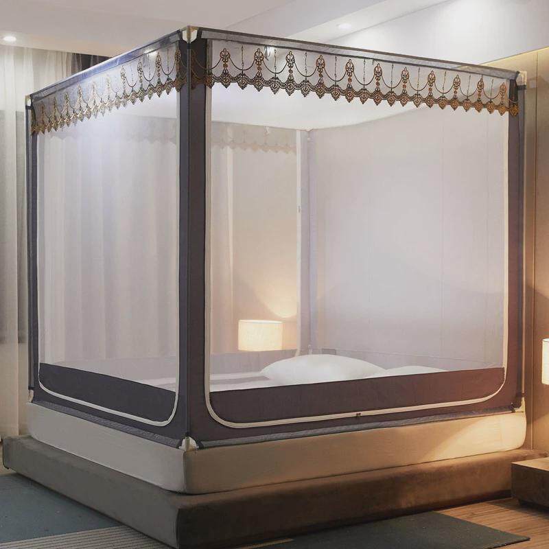 直播爆款三开底坐床蚊帐带支架1米5床需安装家用回门卧室防摔帐子