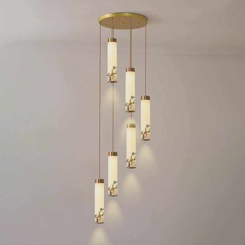 新中式餐厅灯禅意中国风迎客松床头别墅旋转长吊灯卧室复式楼灯具