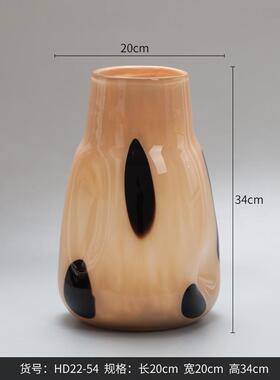 博西家居复古琥珀色豹纹玻璃花瓶家居设计感软装饰品中古花器