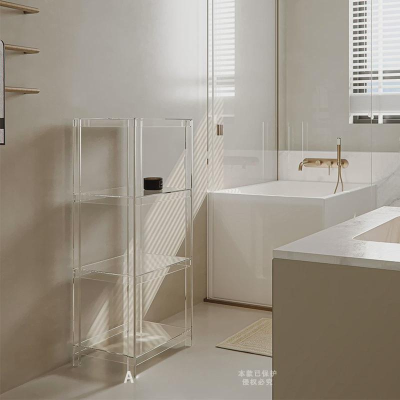 轻奢收纳架客厅置物架家用卫生间透明浴室架组装落地多层展示架子