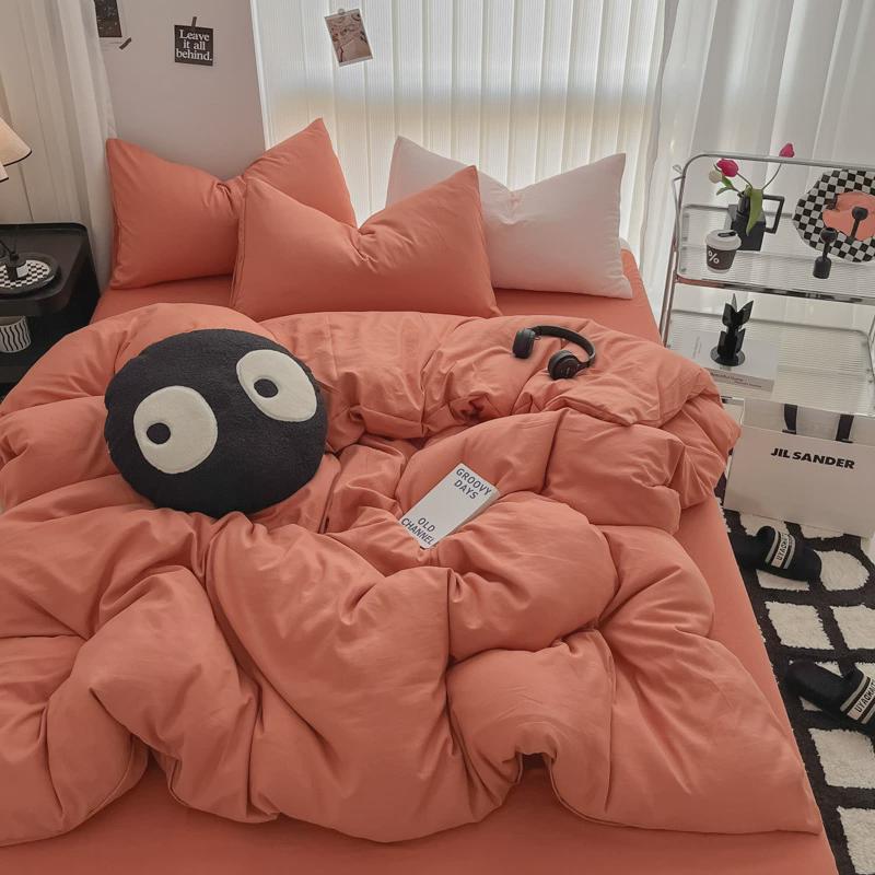 四季纯色日式款裸睡四件套学生宿舍三件套水洗棉被套床笠床上用品