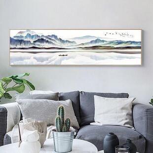 酒店客房新中式装饰画晶瓷画水墨山水画挂画抽象床头画卧室墙壁画