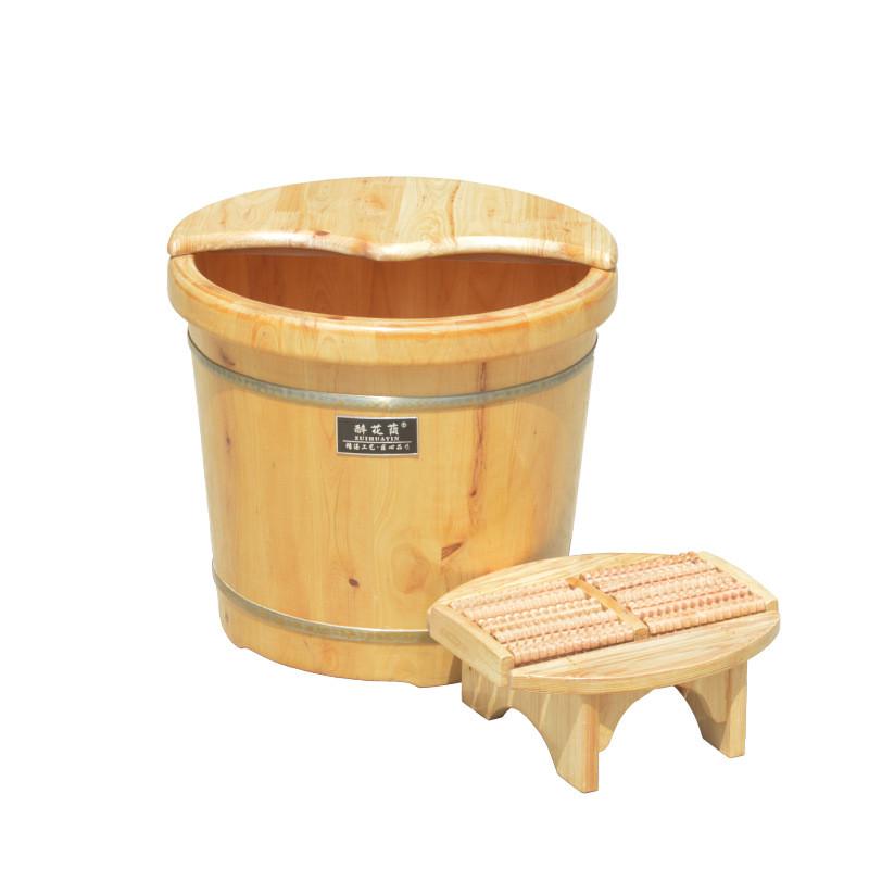 香柏木足浴桶高深泡脚桶洗脚盆过小腿家用带按摩器足疗泡脚盆木桶