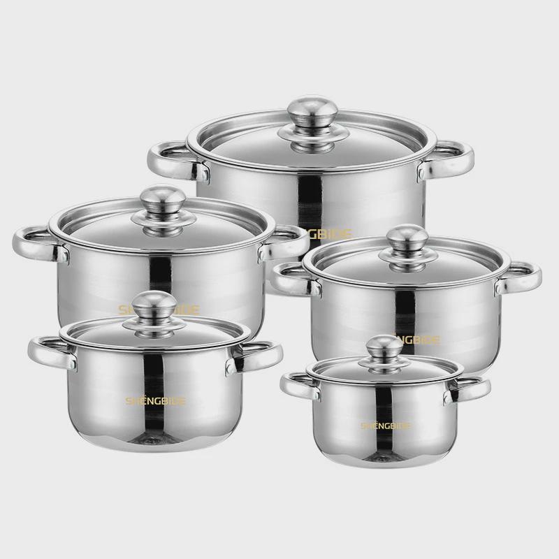 货源不锈钢汤锅套装镀金色双耳汤锅具 十件套套组炊具套装pot