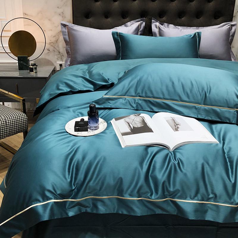 轻奢120支埃及长绒棉四件套简约全棉贡缎被套笠床单白色床上用品