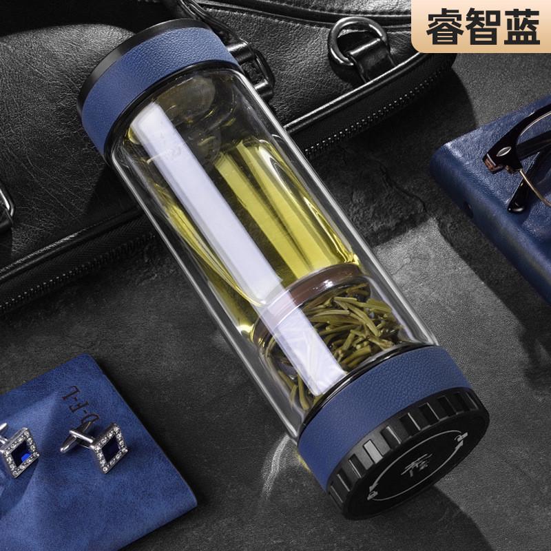 泡茶茶水分离杯双层高硼硅透明玻璃水杯旋转大师礼品批发定制logo