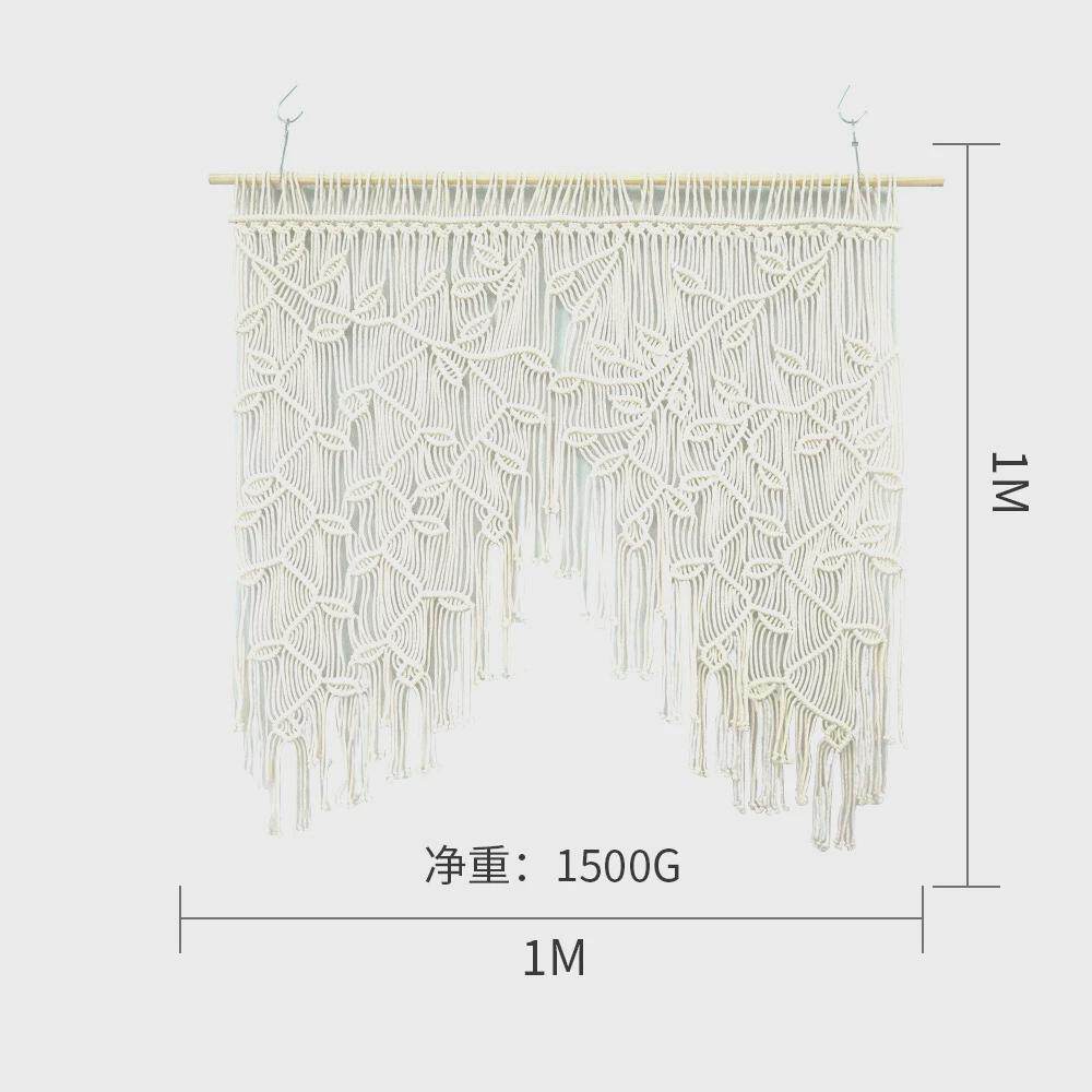 北欧风房间装饰手工编织挂毯门帘墙面挂件波西米亚树叶窗帘家居