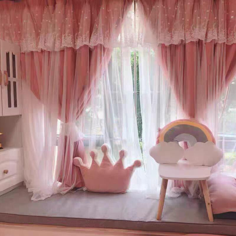 窗帘免打孔安装2024卧室魔术贴飘窗少女粘贴式遮阳帘u型新款遮光