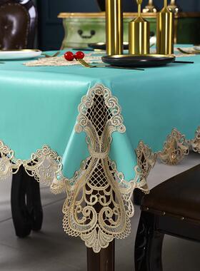 9wor欧式茶几桌布餐桌布皮革纯色防水防油免洗长方形桌垫蕾丝