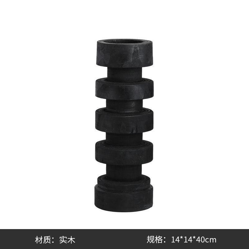 侘寂餐桌做旧木头螺纹烛台样板房摆件民宿客厅古风家居装饰工艺品