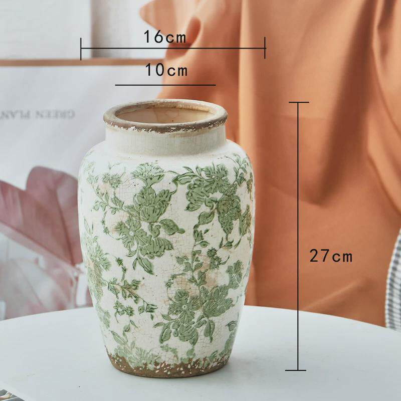 复古花瓶绿植瓷器多肉花绿花盆陶瓷冰裂纹做旧风格花瓶水培花盆