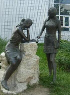 铜像人物校园看书雕塑学生读书铸铜学校公园广场景观金属摆件