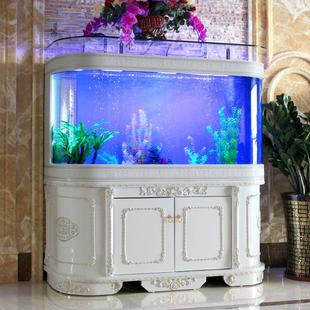 创意欧式 鱼缸水族箱中型1.2米圆形玻璃大型1.5米客厅家用金鱼缸