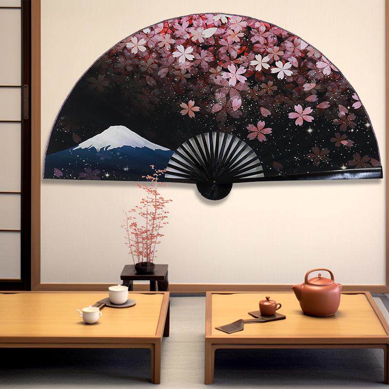 超大挂扇黑底色系折扇日式浮世绘墙挂扇子日料店餐厅居酒屋和风扇
