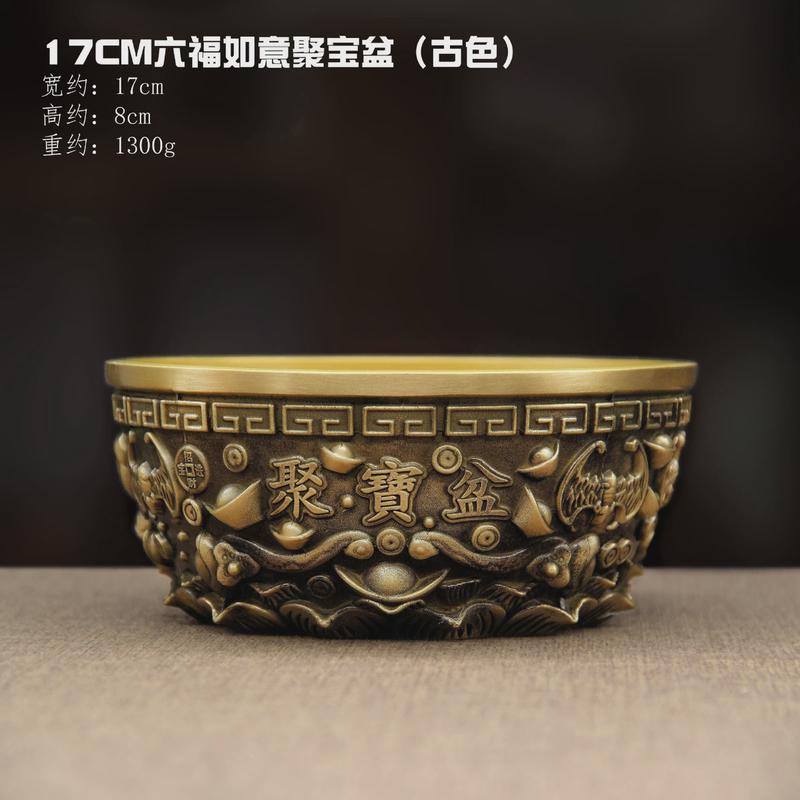 纯黄铜聚宝盆摆件铜双龙聚宝盆储钱罐聚宝盆礼品家居装饰摆件批发