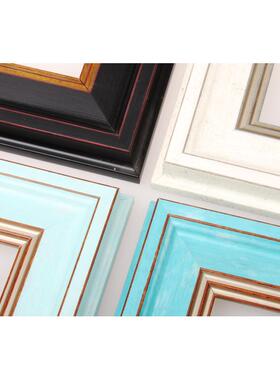 复古欧式蓝色白色画框定做美式北欧地中海油画框定做拼图装裱镜框