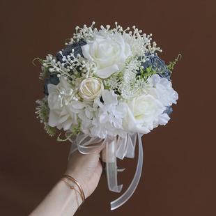 手捧仿真花复古焦边玫瑰新娘登记结婚礼仪式 新品 花束摄影家居雾迷