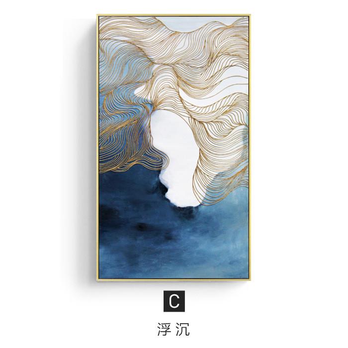 北欧现代酒店装饰画抽象挂画客厅沙发背景墙三联画蓝色壁画意境画图片