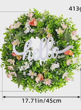 春季尤加利字母花环挂花hello欢迎门批发环派对场景布置道具