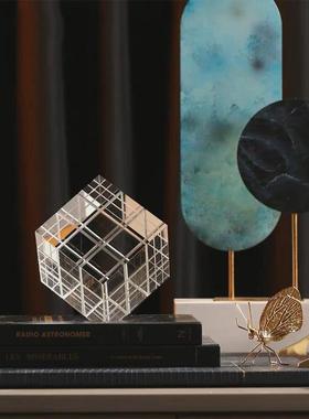 简约现代北欧魔方水晶摆件软装样板间客厅四方体四方家居饰品配搭