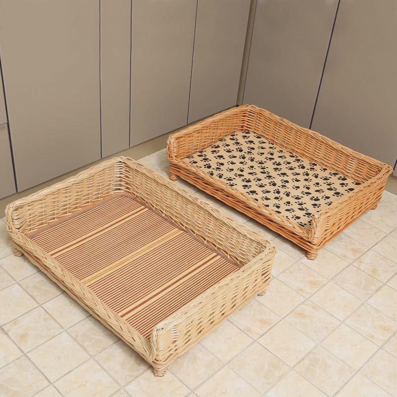 藤编宠物床凉席狗窝四季通用夏季编织狗猫咪窝金毛大中型犬宠物床