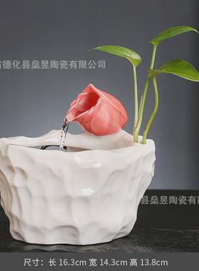陶瓷流水鱼缸自动水循环桌面办公室装饰品茶几喷泉水景小摆件开业