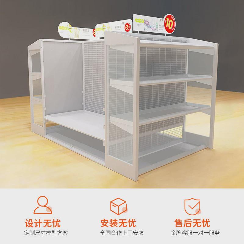 制做钢木质展示架商场超市堆头架五金双面货架均价花车地堆货架