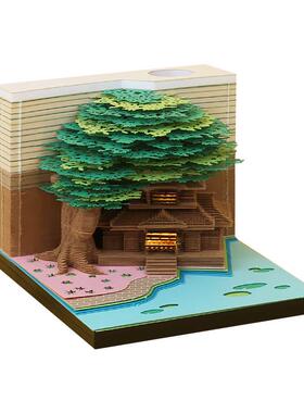 便签本3d立体花团锦簇纸雕日历定制树屋建筑模型带灯可撕创意礼品