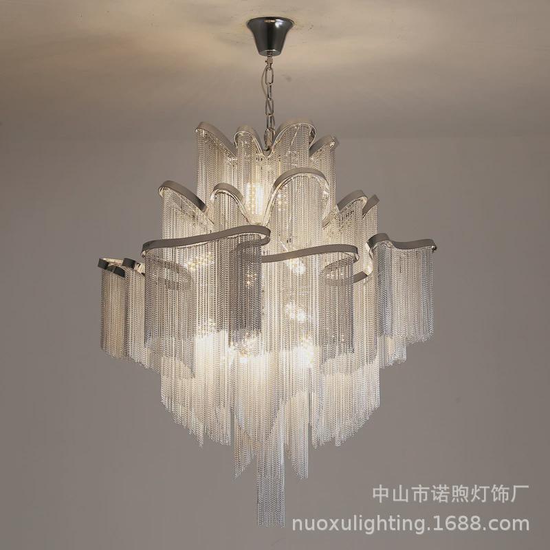 后现代复式楼大吊灯客厅轻奢别墅loft挑高中空公寓艺术楼梯流苏灯