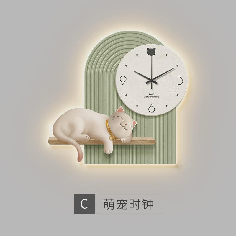 奶油可爱客厅装饰画挂钟餐厅挂画带钟表风动物墙面创意时钟壁画图片