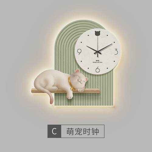 动物风客厅装饰画挂钟餐厅挂画带钟表可爱奶油墙面创意时钟壁画