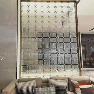 客厅入户装饰片水晶玻璃屏风不锈钢网红屏风玄关金属边框隔断墙挂