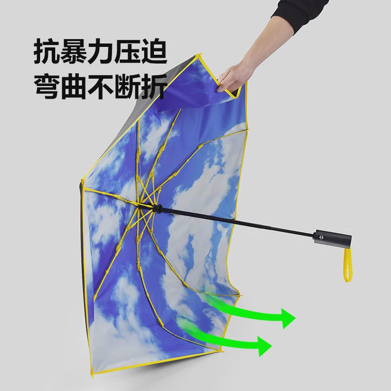 晴雨两用伞折叠结实双层蓝天白云全自动双人大号雨伞广东