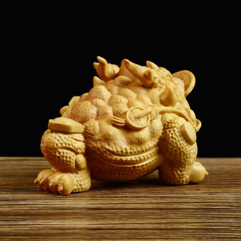 黄杨木雕龙足金蟾招财摆件三蟾金蝉蟾蜍家居店铺开业礼品