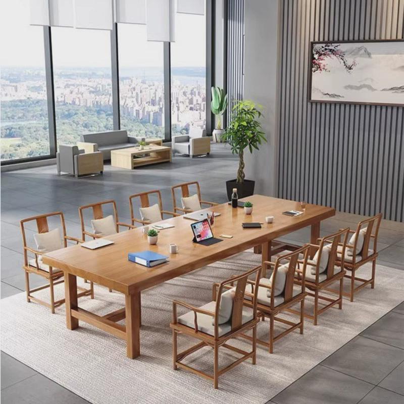 #现代洽谈工作台办公室长条桌椅组合简约长方形办公长桌实木会议