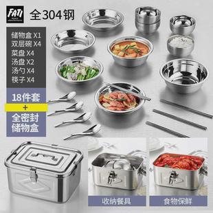 户外露营家用厨房碗碟盘子防摔碗筷勺汤盆组合 不锈钢餐具碗盘套装