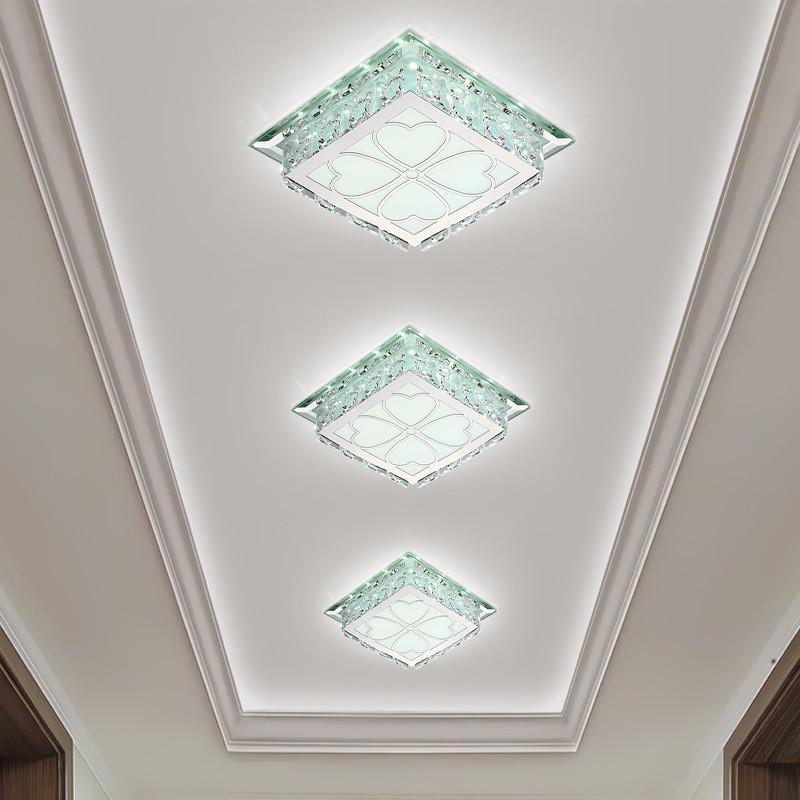 水晶过道灯现代简约走廊灯玄关灯门厅灯天花灯具方形客厅led入户