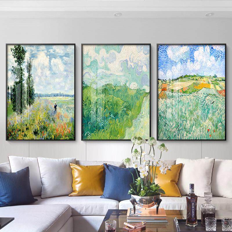 名画梵高丰收艺术三联现代客厅装饰画沙发背景墙壁画挂画肌理油画,家居饰品,现代装饰画,淘宝优惠券,粉丝福利购,淘宝优惠卷
