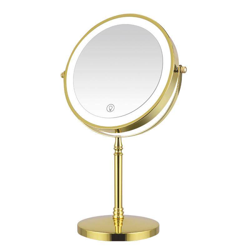 化妆镜带灯梳妆ins风欧式学生宿舍美妆放大镜子台式桌面可充电led